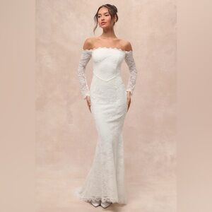 Lulus Beloved Promise White Lace Off-the-Shoulder Mermaid Maxi Dress
